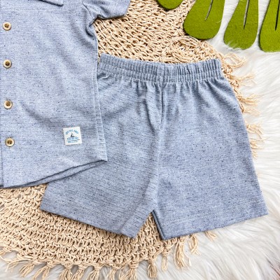 Conj. Camisa Gola Polo e Bermuda em Linho - Azul Pastel